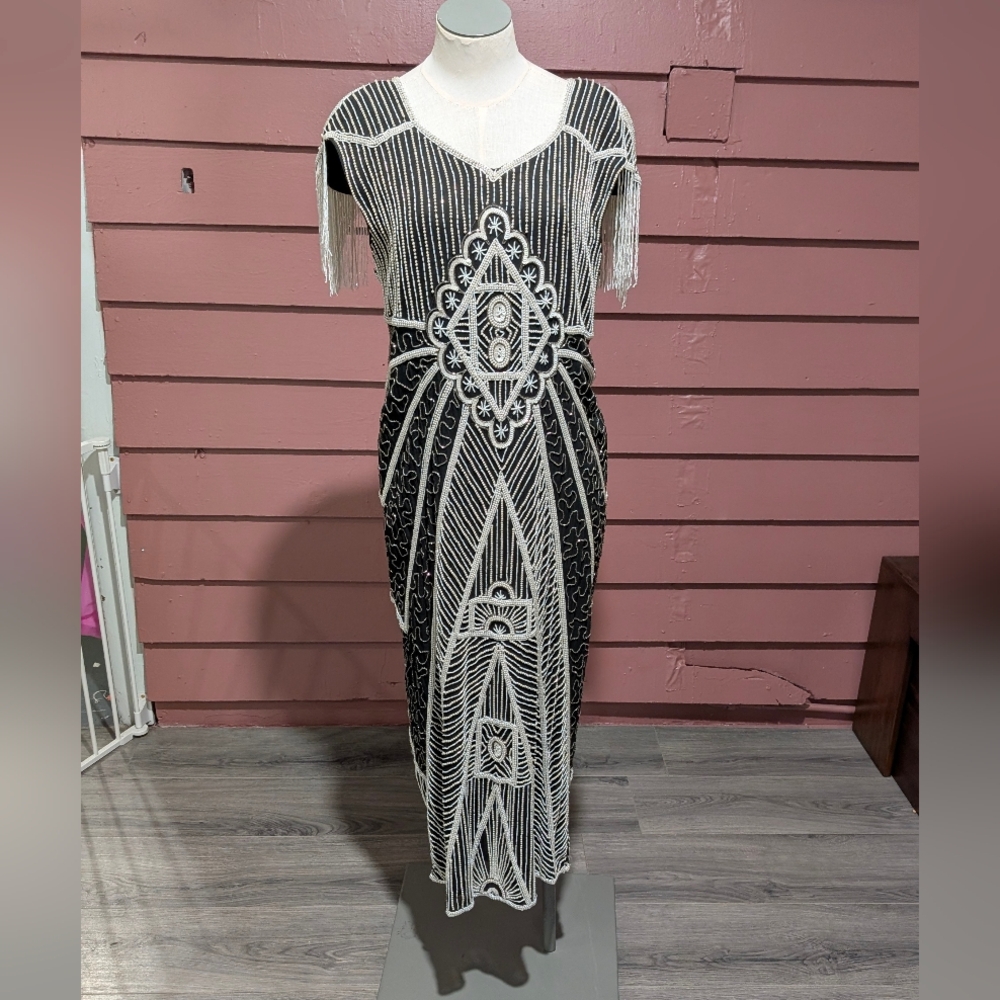 Vintage 70's Silk Hand Beaded Evening Dress